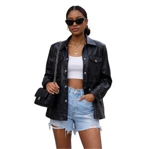 WeWoreWhat Faux Leather Shirt Jacket XXS Oversized Contrast Stitching NWOT